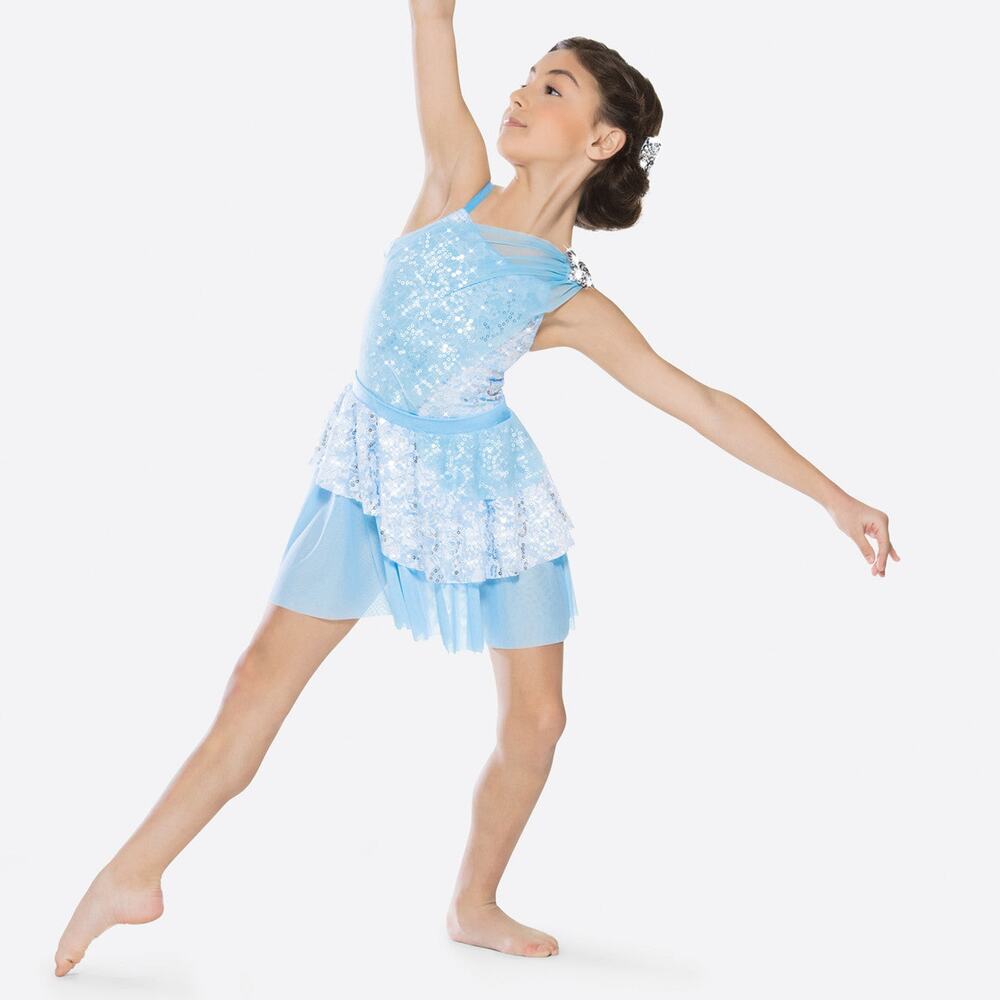 Dance Costume Large Child Blue Revolution RC19697 Ballet Sequin Dress Flowers